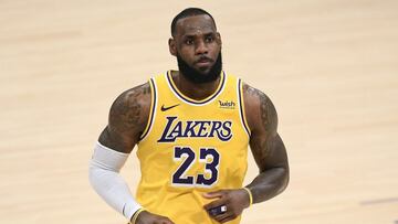 LOS ANGELES, CALIFORNIA - FEBRUARY 06: LeBron James #23 of the Los Angeles Lakers reacts after his three pointer in double overtime to lead the Lakers to a 135-129 win over the Detroit Pistonsat Staples Center on February 06, 2021 in Los Angeles, California.   Harry How/Getty Images/AFP NOTE TO USER: User expressly acknowledges and agrees that, by downloading and/or using this Photograph, user is consenting to the terms and conditions of the Getty Images License Agreement. Mandatory Copyright Notice: Copyright 2021 NBAE.
 == FOR NEWSPAPERS, INTERNET, TELCOS &amp; TELEVISION USE ONLY ==