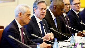 U.S. Ambassador to Japan, Rahm Emanuel, U.S. Secretary of State Antony Blinken, Secretary of Defense Lloyd Austin and Japanese Foreign Minister Yoko Kamikawa, Defense Minister Minoru Kihara (not pictured) attend their Extended Deterrence Ministerial Meeting at Iikura Guest House in Tokyo, Japan July 28, 2024. REUTERS/Issei Kato