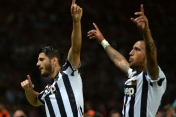 La celebración de Vidal tras el empate que anotó Morata-