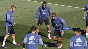 Coentrao y Danilo, en un entrenamiento en Valdebebas.