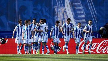 San Sebastian, Vizcaya ,Spain, 28/04/2019 . Willian Jose celebrates after scoring during the LA LIGA SOCCER MATCH between REAL SOCIEDAD C.F VS GETAFE C.F at Anoeta stadium.