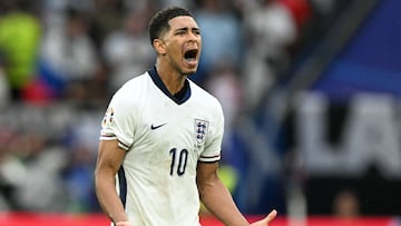 Jude Bellingham, jugador de la Selecci¨®n inglesa, celebra su gol anotado ante Eslovaquia.