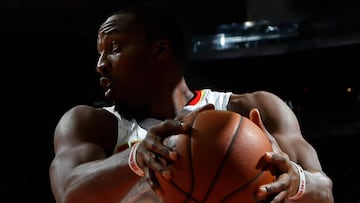 ATLANTA, GA - OCTOBER 13: Dwight Howard #8 of the Atlanta Hawks pulls down this rebound against the Detroit Pistons at Philips Arena on October 13, 2016 in Atlanta, Georgia. NOTE TO USER User expressly acknowledges and agrees that, by downloading and or using this photograph, user is consenting to the terms and conditions of the Getty Images License Agreement.   Kevin C. Cox/Getty Images/AFP
 == FOR NEWSPAPERS, INTERNET, TELCOS &amp; TELEVISION USE ONLY ==