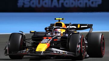 Red Bull Racing's Mexican driver Sergio Perez drives during the qualifying session of the Saudi Arabian Formula One Grand Prix at the Jeddah Corniche Circuit in Jeddah on March 8, 2024. (Photo by JOSEPH EID / AFP)