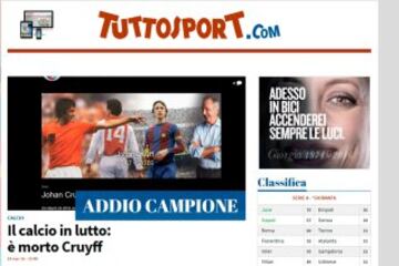 La prensa llora la muerte de Cruyff