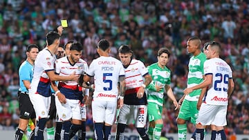 The player was sent off after being shown a second yellow card in the 2-1 defeat to Santos Laguna.