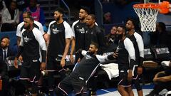 Feb 17, 2019; Charlotte, NC, USA; Team Lebron guard Kyrie Irving of the Boston Celtics (11) reacts on the Team Lebron bench during the All Star Game at Spectrum Center. Mandatory Credit: Jeremy Brevard-USA TODAY Sports