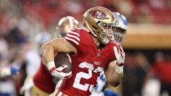 SANTA CLARA, CALIFORNIA - JANUARY 28: Christian McCaffrey #23 of the San Francisco 49ers runs the ball during the third quarter against the Detroit Lions in the NFC Championship Game at Levi's Stadium on January 28, 2024 in Santa Clara, California.   Ezra Shaw/Getty Images/AFP (Photo by EZRA SHAW / GETTY IMAGES NORTH AMERICA / Getty Images via AFP)