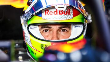 AUSTIN, TEXAS - OCTOBER 21: Sergio Perez of Mexico and Oracle Red Bull Racing prepares to drive in the garage prior to the Sprint ahead of the F1 Grand Prix of United States at Circuit of The Americas on October 21, 2023 in Austin, Texas.   Mark Thompson/Getty Images/AFP (Photo by Mark Thompson / GETTY IMAGES NORTH AMERICA / Getty Images via AFP)