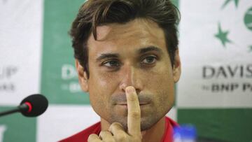 David Ferrer, durante la rueda de prensa del equipo espa&ntilde;ol en India. 