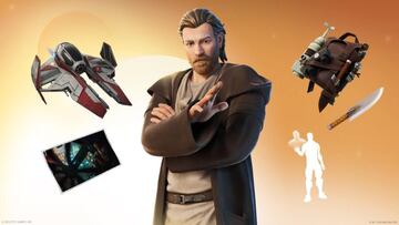 Arte oficial del skin Obi-Wan Kenobi y sus objetos en Fortnite