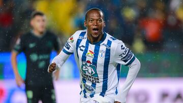 Romario Ibarra celebrates his goal 1-0 of Pachuca during the game Pachuca vs America, corresponding to the second leg match of Semifinals, Torneo Clausura Grita Mexico C22 of the Liga BBVA MX, at Hidalgo Stadium, on May 2, 2022.
<br><br>
Romario Ibarra celebra su gol 1-0 de Pachuca durante el partido Pachuca vs America, correspondiente al partido de Vuelta de Semifinales de Final del Torneo Clausura Grita Mexico C22 de la Liga BBVA MX, en el Estadio Hidalgo, el 22 de Mayo de 2022.