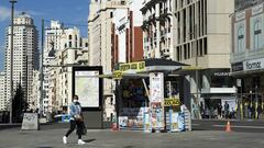 MADRID, SPAIN - SEPTEMBER 29: Generla view of the Gran Via street on September 29, 2020 in Madrid, Spain. The iconic street of Gran Via, the busiest in Spain and the third in Europe, hosts a lot of theatres, cinemas, souvenir stores and restaurants. Many 