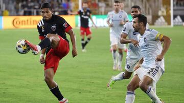 Sep 15, 2021; Washington, District of Columbia, USA; D.C. United forward Edison Flores (10) controls the ball in front of Chicago Fire FC defender Jonathan Bornstein (3) in the second half at Audi Field. Mandatory Credit: Geoff Burke-USA TODAY Sports