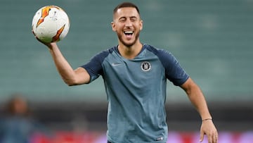 Hazard, en el entrenamiento previo a la final de la Europa League.