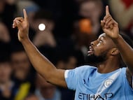 Soccer Football - Premier League - Manchester City v Nottingham Forest - Etihad Stadium, Manchester, Britain - March 4, 2026 Manchester City's Antoine Semenyo celebrates scoring their first goal Action Images via Reuters/Jason Cairnduff EDITORIAL USE ONLY. NO USE WITH UNAUTHORIZED AUDIO, VIDEO, DATA, FIXTURE LISTS, CLUB/LEAGUE LOGOS OR 'LIVE' SERVICES. ONLINE IN-MATCH USE LIMITED TO 120 IMAGES, NO VIDEO EMULATION. NO USE IN BETTING, GAMES OR SINGLE CLUB/LEAGUE/PLAYER PUBLICATIONS. PLEASE CONTACT YOUR ACCOUNT REPRESENTATIVE FOR FURTHER DETAILS..