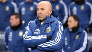 MANCHESTER, ENGLAND - MARCH 23:  Jorge Sampaoli, head coach of Argentina, looks on prior to the International friendly match between Italy and Argentina at Etihad Stadium on March 23, 2018 in Manchester, England.  (Photo by Laurence Griffiths/Getty Images)