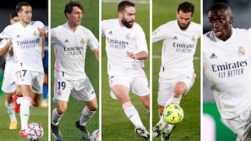 Lucas V&aacute;zquez, &Aacute;lvaro Odriozola, Dani Carvajal, Nacho Fern&aacute;ndez y Ferland Mendy, jugadores del Real Madrid.