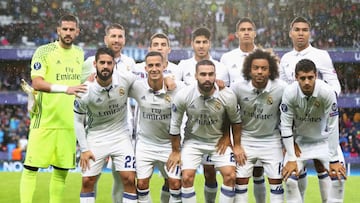 El once titular del Real Madrid en Trondheim: Casilla, Sergio Ramos, Kovacic (Croacia), Marco Asensio, Varane (Francia), Casemiro (Brasil); Isco, Lucas Vázquez, Carvajal, Marcelo (Brasil) y Morata.