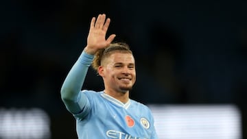 MANCHESTER, ENGLAND - NOVEMBER 04: Kalvin Phillips of Manchester City waves following the Premier League match between Manchester City and AFC Bournemouth at Etihad Stadium on November 04, 2023 in Manchester, England. (Photo by Catherine Ivill/Getty Images)