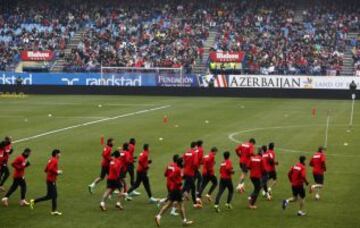 El Atlético de Madrid celebró el tradicional entrenamiento a puertas abiertas y su afición respondió de maravilla.