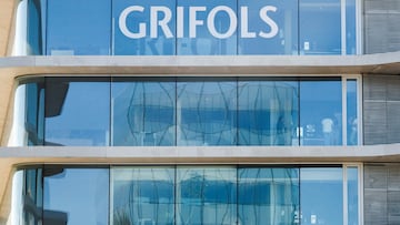 FILE PHOTO: The logo of the Spanish pharmaceuticals company Grifols is pictured on their headquarters' building in Sant Cugat del Valles, near Barcelona, Spain, September 17, 2021. REUTERS/Albert Gea/File Photo