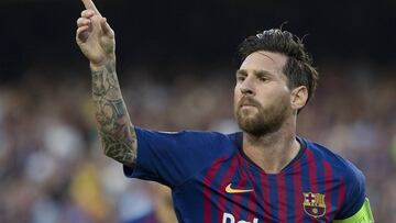 Leo Messi celebra el primer gol anotado al PSV.