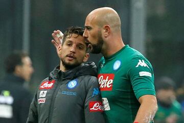 Napoli's Pepe Reina and Dries Mertens after the match.