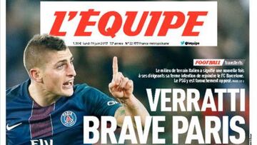 Portada de &#039;L&#039;&Eacute;quipe&#039; del lunes, 19 de junio de 2017.