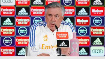 Ancelotti, en rueda de Prensa con el Real Madrid.