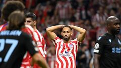 Cunha se lamenta del empate del Atlético ante el Brujas, en el Metropolitano, que le complica la vida en la Champions.