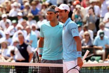 Novak Djokovic y Rafael Nadal antes de empezar el partido.