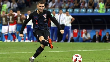 El centrocampista del Real Madrid, Mateo Kovacic, durante una tanda de penaltis con Croacia.