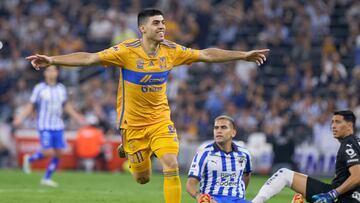 during the 15th round match between Monterrey an Tigres UANL as part of the Torneo Clausura 2024 Liga BBVA MX at BBVA Bancomer Stadium on April 13, 2024 in Monterrey, Nuevo Leon, Mexico.