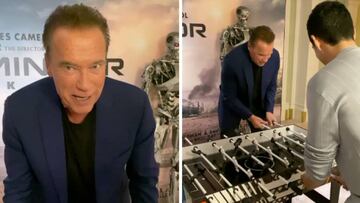 Schwarzenegger shows he's a table football Terminator
