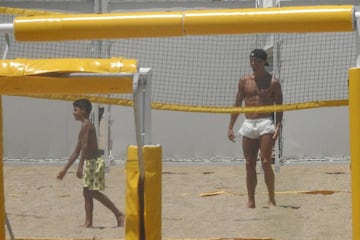 Cristiano Ronaldo requested the private beach was surrounded by a trellis to avoid the other guests spotting what he was up to. He spent time on the sand during the day with his son Cristiano Ronaldo Jr, before his transfer situation began to accelerate.