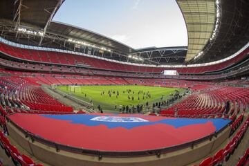 Spain train on the Wembley pitch.