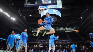 Joaquín Rodríguez, escolta del Movistar Estudiantes, durante el calentamiento previo al partido ante el Inveready Gipuzkoa.