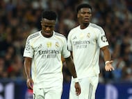 Soccer Football - UEFA Champions League - Real Madrid v Manchester City - Santiago Bernabeu, Madrid, Spain - December 10, 2025 Real Madrid's Vinicius Junior reacts REUTERS/Susana Vera TPX IMAGES OF THE DAY