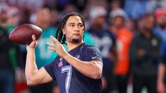 Feb 1, 2024; Orlando, FL, USA;  Houston Texans quarterback C.J. Stroud (7) participates in the NFL Pro Bowl Skills Competition at the UCF NIcholson Fieldhouse. Mandatory Credit: Nathan Ray Seebeck-USA TODAY Sports