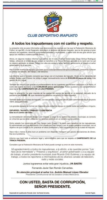 Fernando San Román pide a FMF rectificar y reveló lío con Alejandro Irarragorri