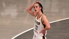 Caitlin Clark #22 of the Indiana Fever reacts