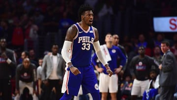 LOS ANGELES, CA - NOVEMBER 13: Robert Covington #33 of the Philadelphia 76ers reacts to his three pointer to take the lead during a 109-105 win over the LA Clippers at Staples Center on November 13, 2017 in Los Angeles, California. Harry How/Getty Images/AFP
== FOR NEWSPAPERS, INTERNET, TELCOS & TELEVISION USE ONLY ==