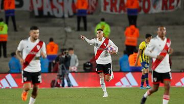 Soccer Football - Primera Division - River Plate v Rosario Central - Monumental Antonio Vespucio Liberti, Buenos Aires, Argentina - October 16, 2022 River Plate's Matias Suarez celebrates scoring their first goal REUTERS/Agustin Marcarian