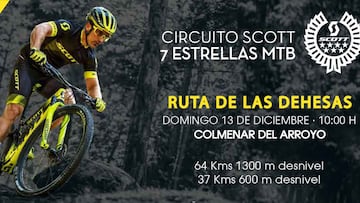 Cartel de la prueba de MTB el Circuito 7 estrellas de la Comunidad de Madrid referente a la Ruta de la Dehesas. Tenía que disputarse el 12 de diciembre del 2020.