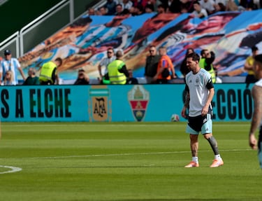 Leo Messi durante el entrenamiento de Argentina. 

