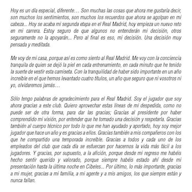 Morata se despide con una carta: "Algunos no me entenderán... "