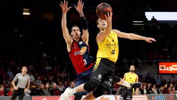 GRAF5977. VITORIA, 17/03/2019.- El base argentino del Kirolbet Baskonia Luca Vildoza(i), y el base del Iberostar Tenerife Ferrán Bassas, en una jugada del partido correspondiente a la jornada 23 de la Liga Endesa de baloncesto disputado este domingo en la cancha del pabellón Fernando Buesa de Vitoria. EFE/ David Aguilar