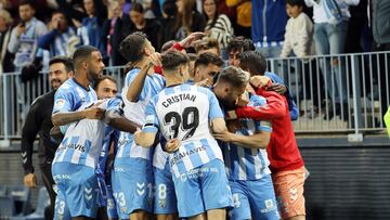 Celebración de un gol del Málaga ante el Leganés.