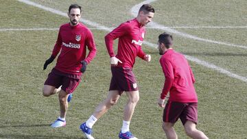 Jugadores del Atl&eacute;tico en el entrenamiento. 